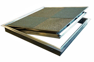 photo of fire rated floor hatch with pan insert in door