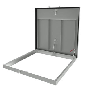 Photo of a surface mounted floor hatch for an existing opening